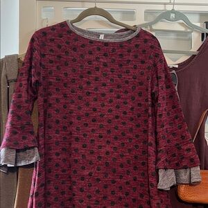 Red and Black Polka Dot Ruffle Sleeve Dress